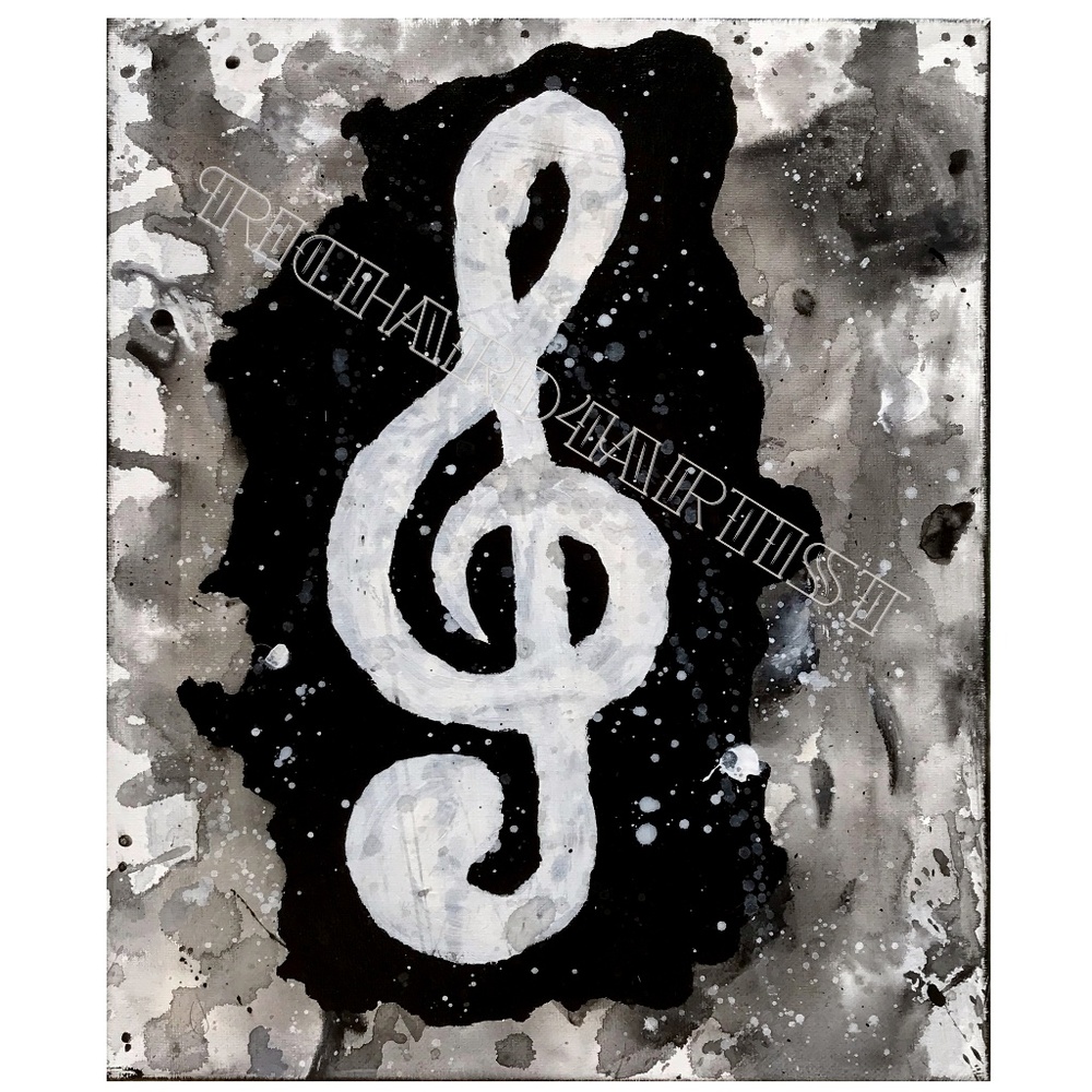 NWT Treble Clef Art Painting PRINT Music Decor BW
